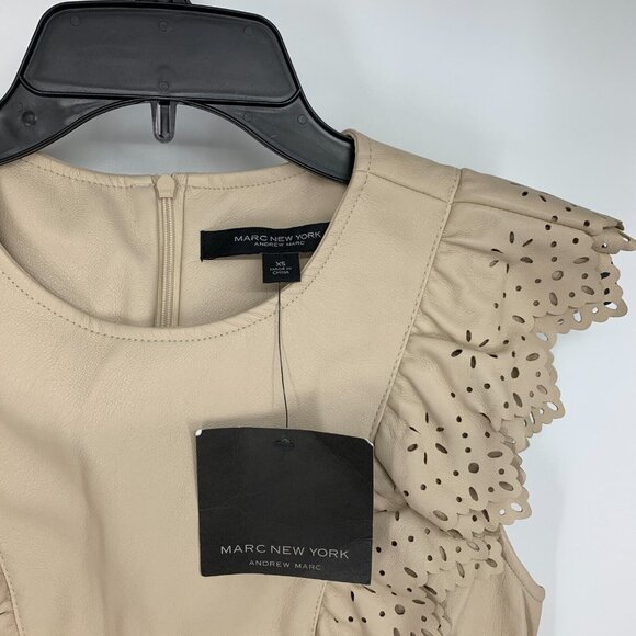Marc NY Andrew Marc Top Faux Leather Laser Cut Ruffle Trim NWT - Picture 2 of 10